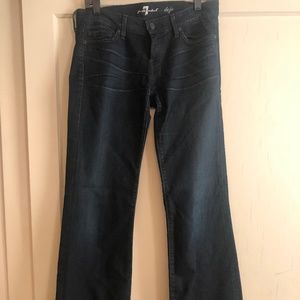 7 for all Mankind, dojo flared jeans, stretchy, dark blue, size 29